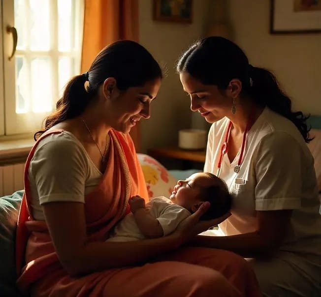 Professional nurse providing newborn baby care and mother support at home in Gurugram - The Elder Home Care Services
